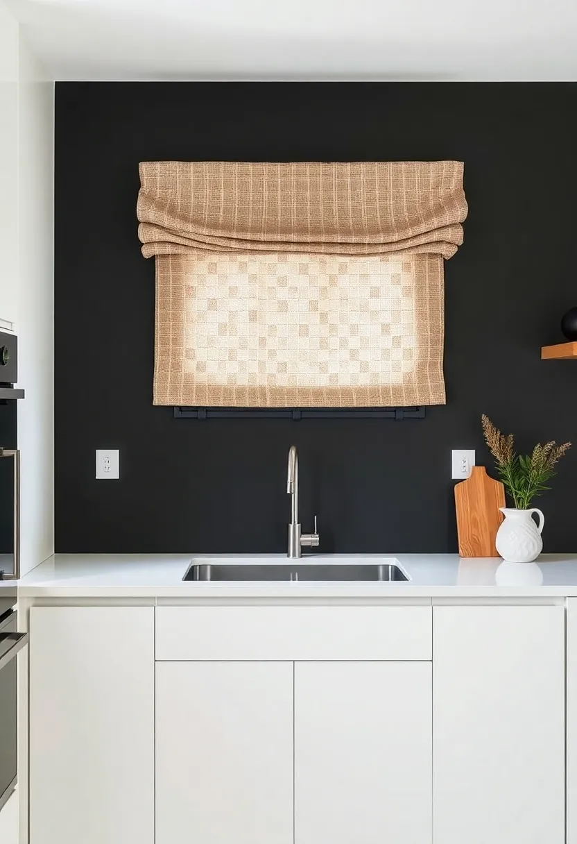 Earthy Handmade Fabric Valances Bringing Organic Texture and Warmth to Monochrome Kitchens