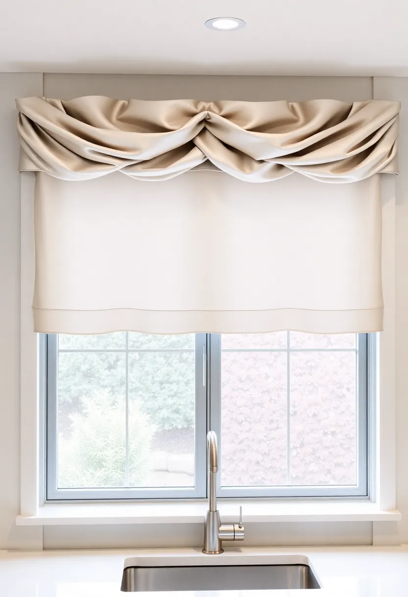 Luxurious Silk Valances with Pleated Detailing Elevating Kitchen Window Treatments with Glossy Appeal