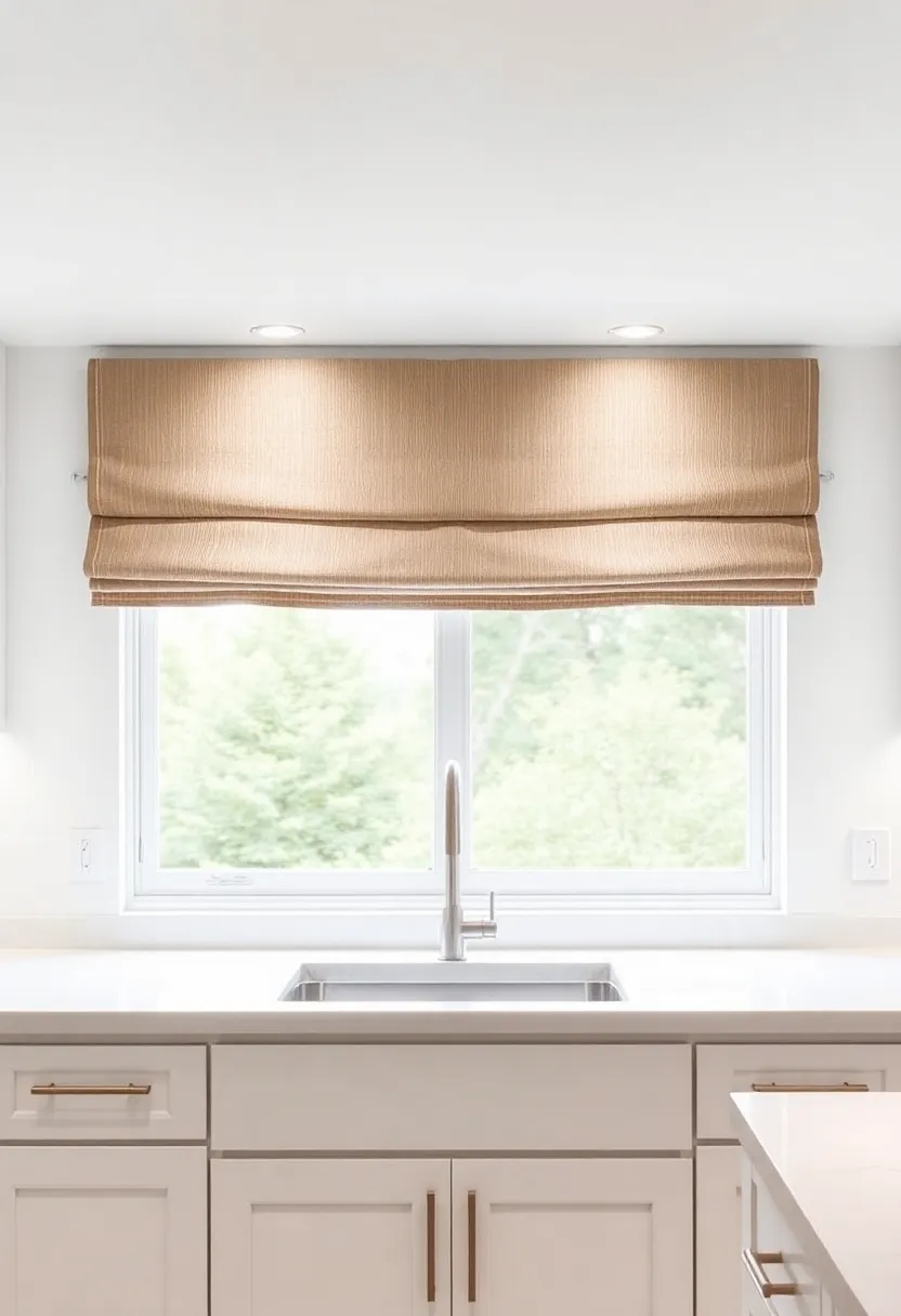 Metallic Thread Accented valances Reflecting Light to Create Illuminated Kitchen Window Focal Points