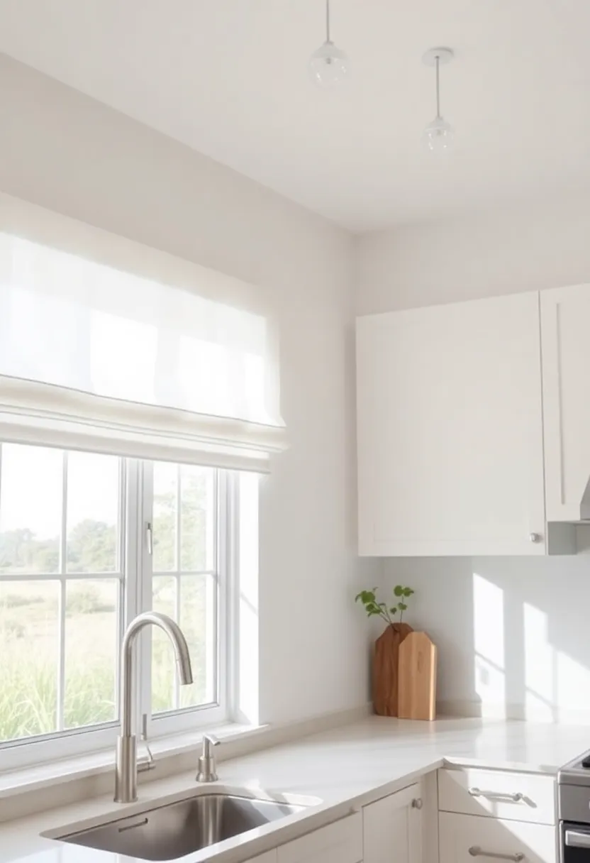 Sheer White Valances Filtering Natural Light for an Airy and Elegant kitchen Ambiance