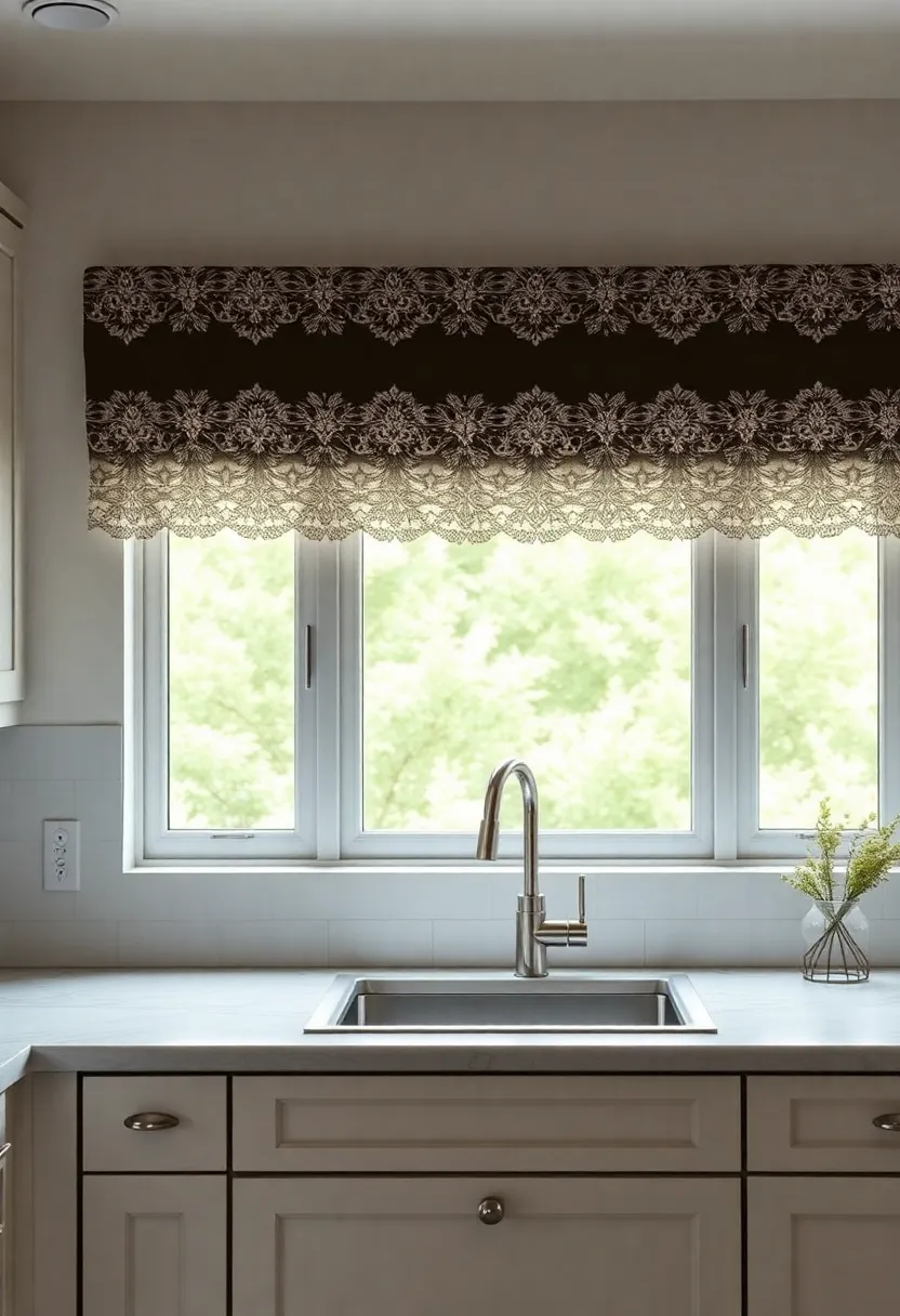 Vintage Lace Valances Blending Old World Elegance with Contemporary Kitchen Elements