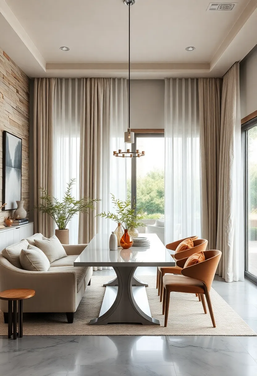 Linen ‍Drapery Elegance: Flowing linen curtains in neutral shades frame the room⁣ gracefully, adding softness