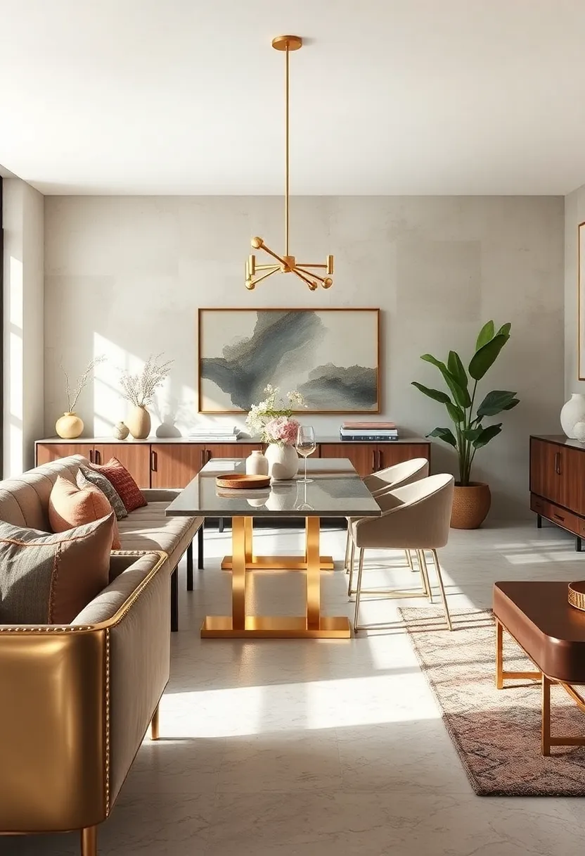 Metallic Neutrals: Soft gold and brushed nickel finishes introduce subtle shine while keeping the palette balanced