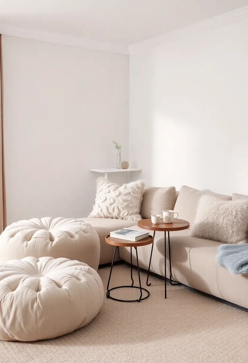 Cozy Corner: Create a dedicated spot with a plush pouf,fluffy cushions,and a small side table for your favorite book and cup of tea