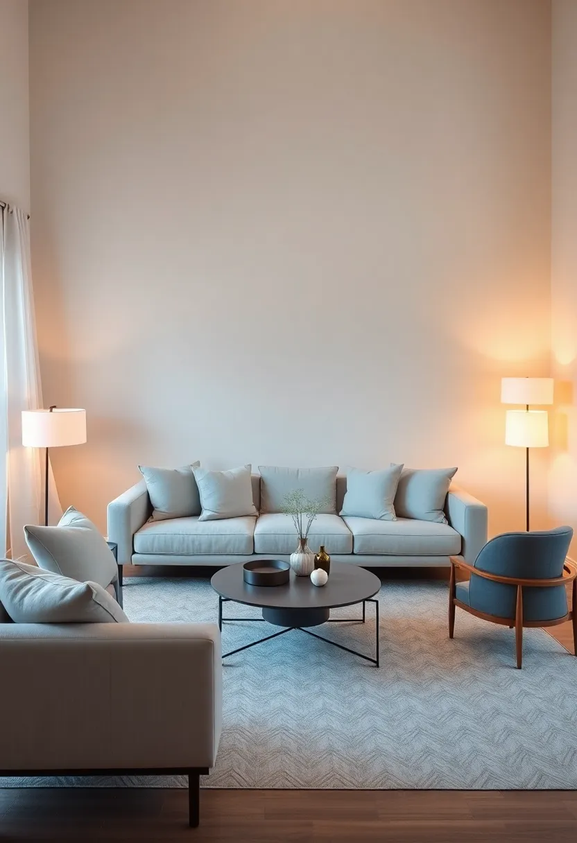 Ambient Lighting: Use soft, warm bulbs in floor and table lamps to cast a gentle glow, enhancing the cozy atmosphere after the sun sets