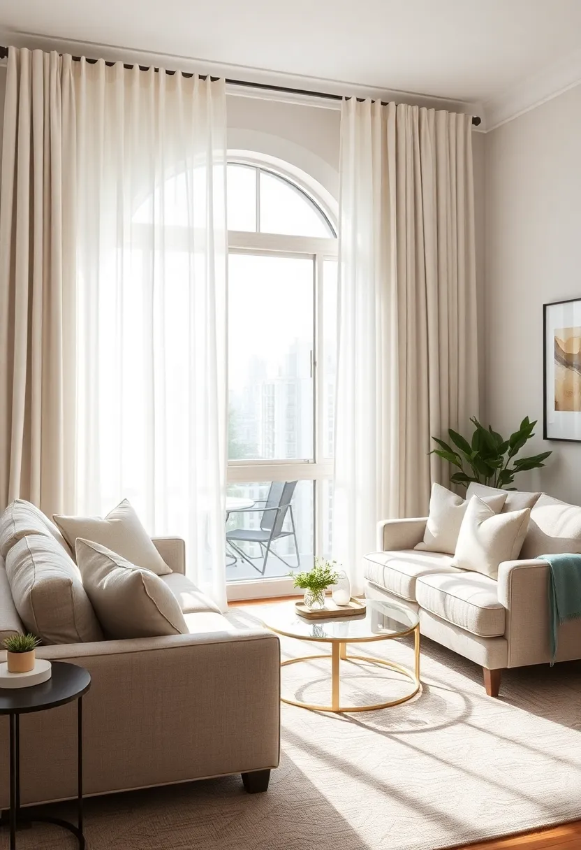 Window Treatments: Choose soft, flowing drapes in light fabrics to filter sunlight while enhancing the overall softness of your neutral living room