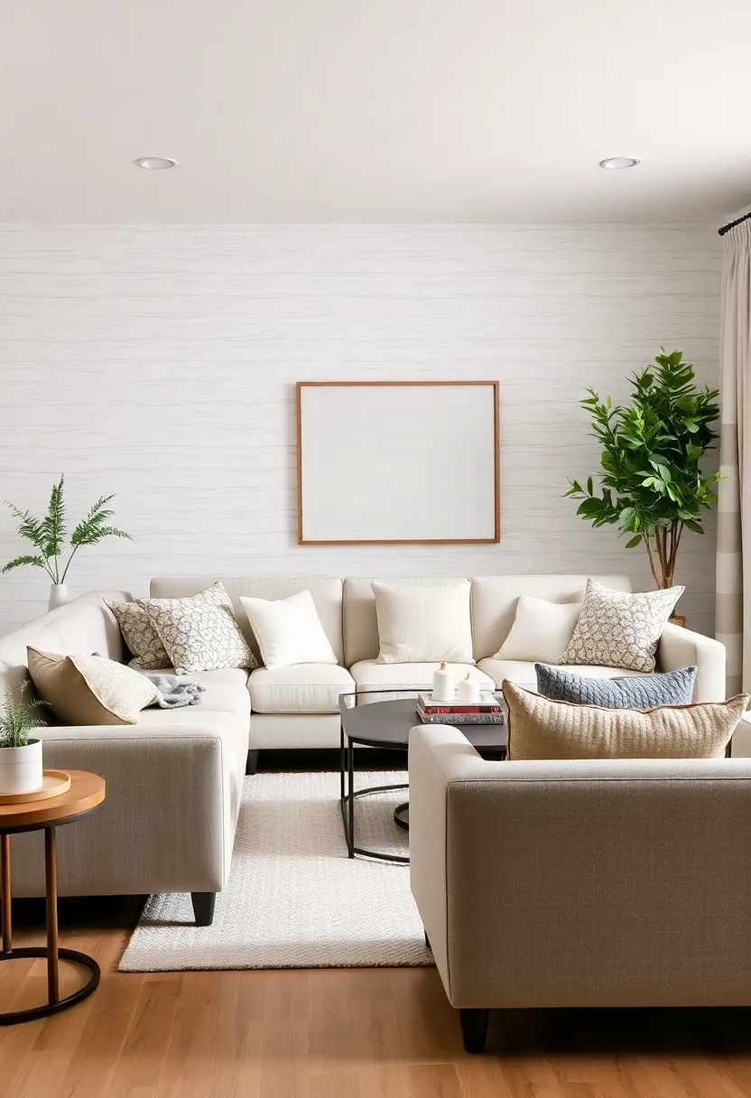 Textured Wall Treatments: Consider adding shiplap or textured wallpaper for a cozy backdrop that provides visual warmth without distracting from plush furniture