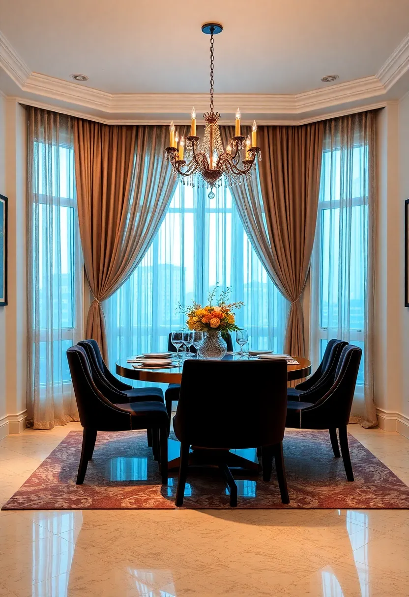 Elegant Window Dressing: Dress your windows with rich drapes or sheer fabrics, allowing for both glamour and the ability to control natural light