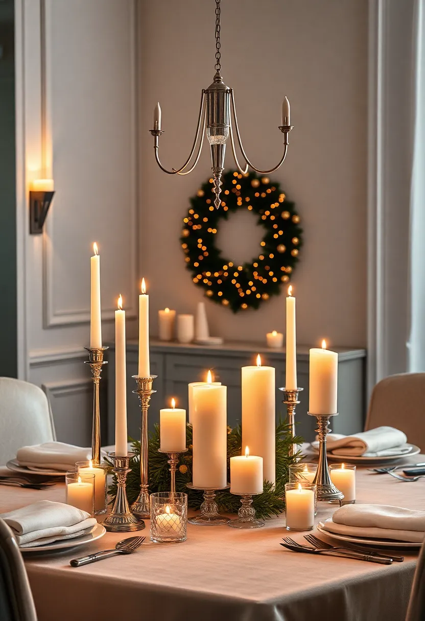 Candles and Soft lighting: Set the scene with an array of candles in varying heights to create an inviting glow that complements your festive gathering