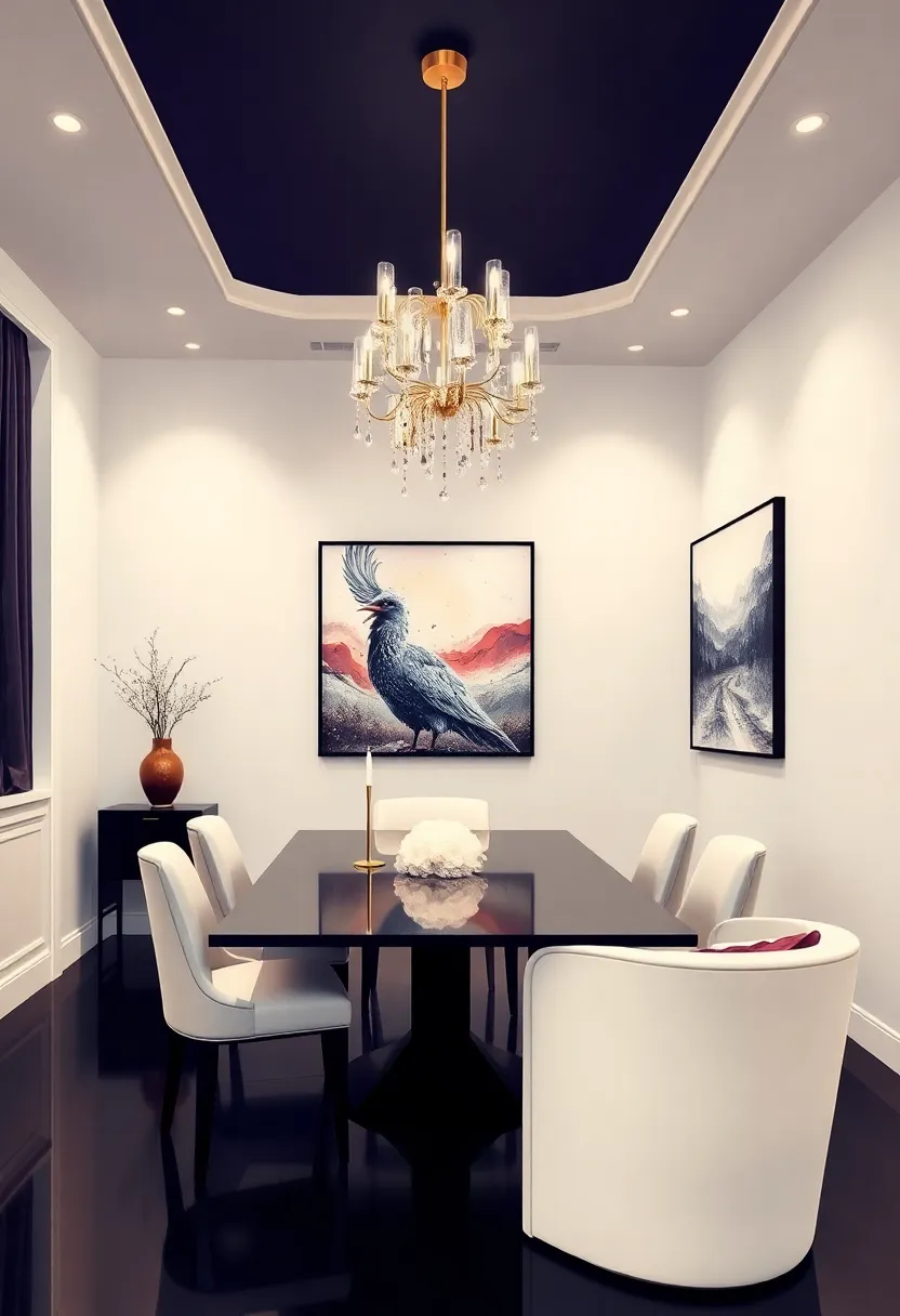 Artistic Wall Art: Adorn the walls with striking pieces of art that resonate with glamour, serving as stunning conversation starters over dinner