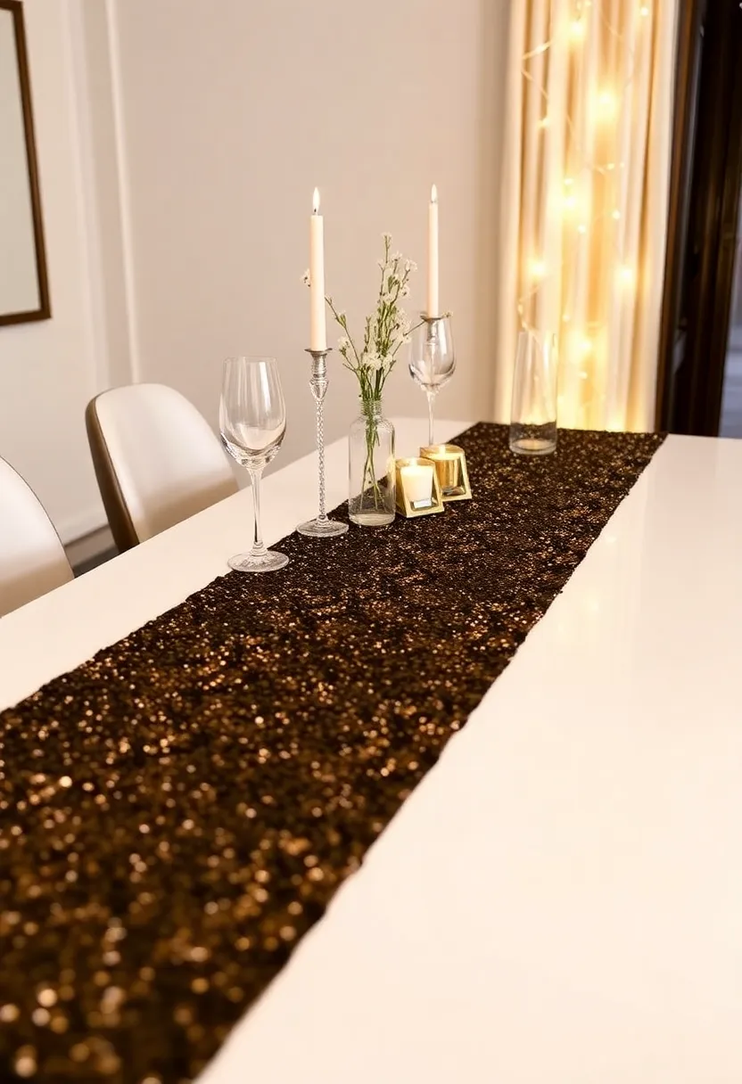 Luxe table Runners: Choose a table runner made of sequins, silk, or a rich fabric to create a sumptuous base for your dining decor