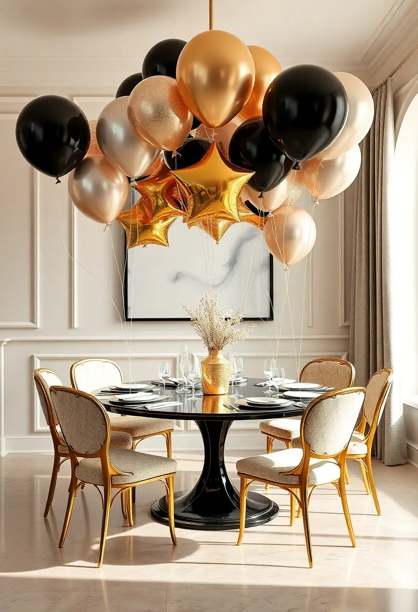 Festive Balloons: Incorporate elegant balloons with metallic elements to add a celebratory spirit, perfect for creating a lively ambiance