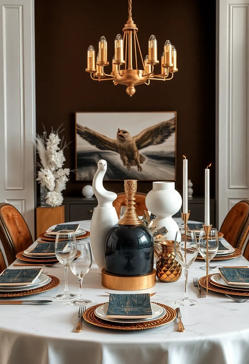 Artistic Tabletop Displays: Arrange unique sculptures or decorative objects as part of your table setting for an unexpected artistic touch