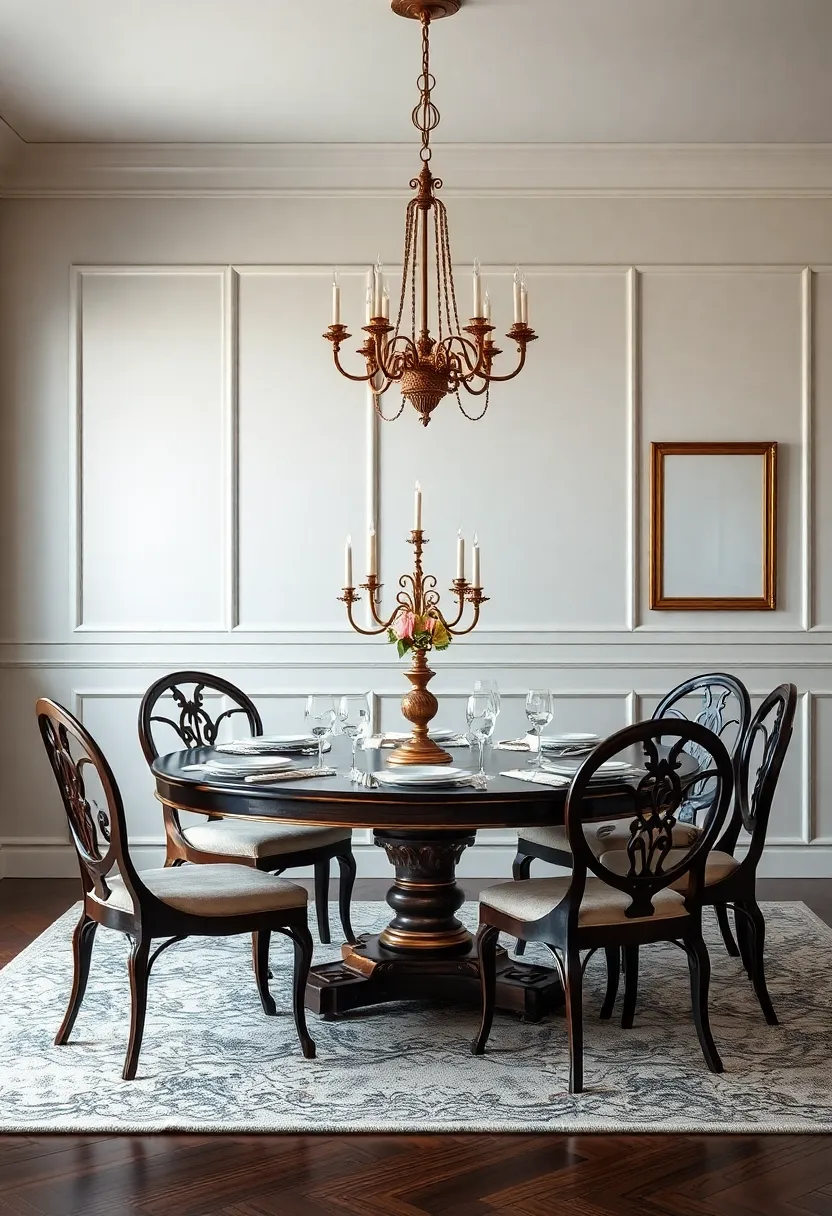 Vintage Charm: Incorporate antique pieces, such as a vintage candelabra or heirloom plates, to bring history and elegance into your dining space