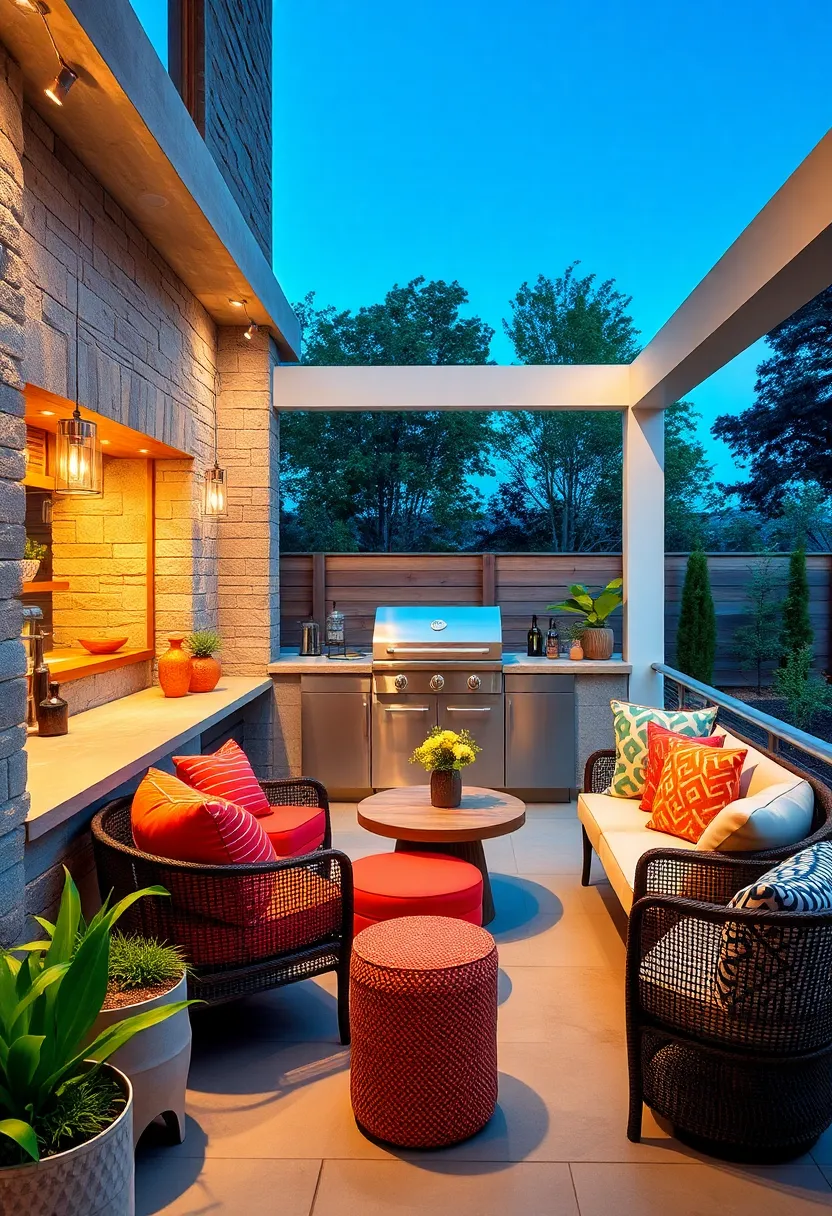 built-In Seating with Storage: Combine benches with hidden compartments for storing outdoor kitchen essentials