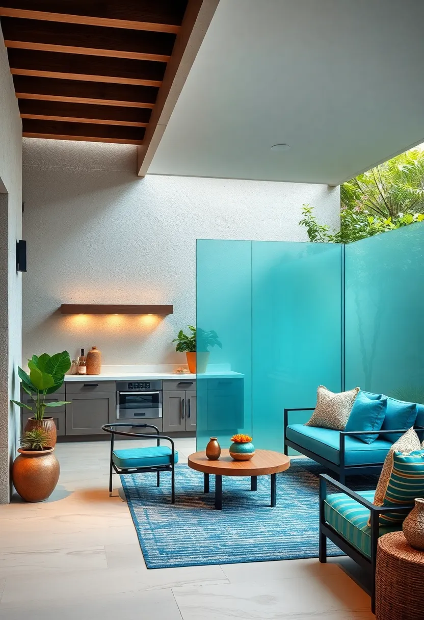 Glass or Acrylic Partitions: Use transparent dividers to separate the kitchen area without visually shrinking the space