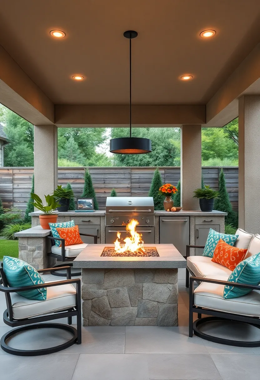 Integrated Fire Pit Tables: combine cooking and warmth in one stylish feature to make evenings cozy and space-efficient