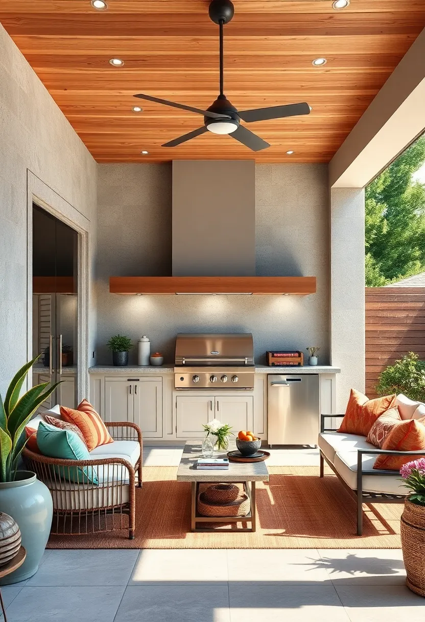 Minimalist Design with Clean Lines: Embrace simple cabinetry and countertops to avoid overcrowding small outdoor kitchens