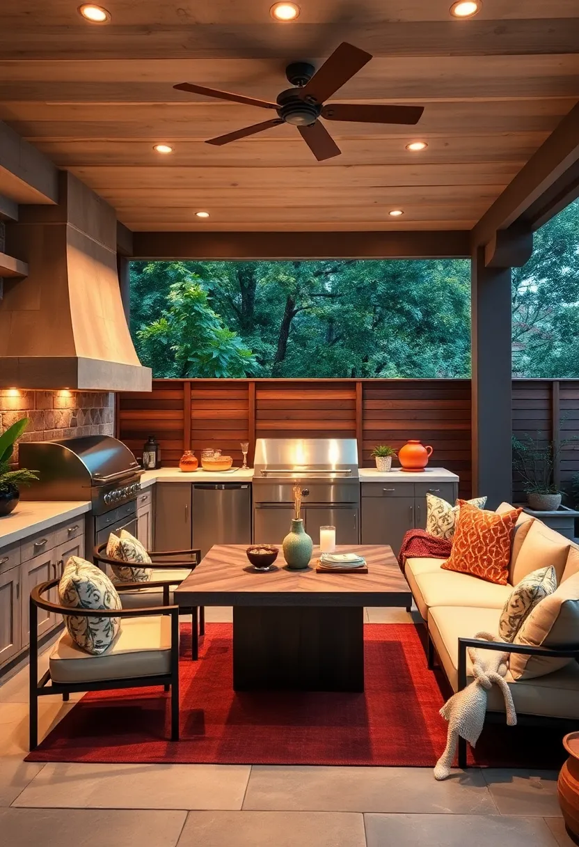 Multi-Functional Islands: Incorporate islands with built-in grills, prep areas, and storage to combine cooking and social spaces efficiently