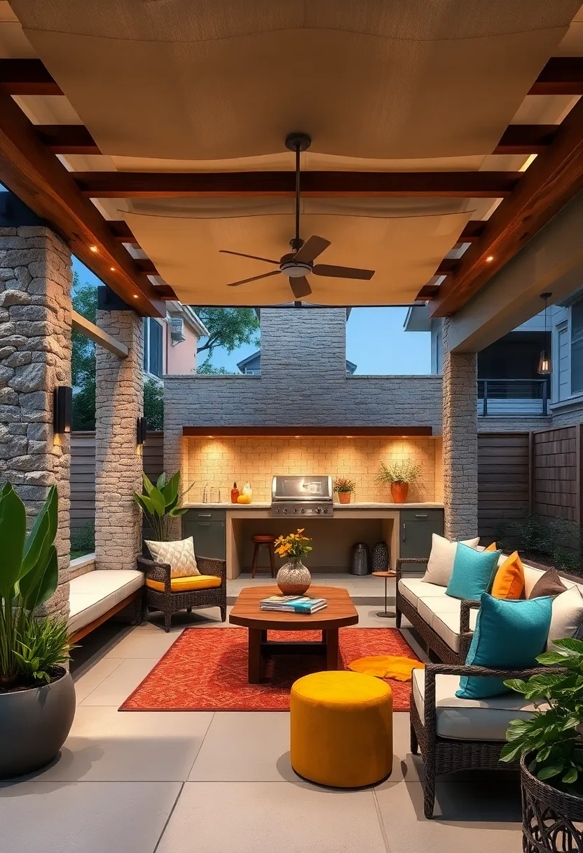 overhead Pergolas with Built-In Lighting: Add functional and stylish overhead structures to define the kitchen and extend usability