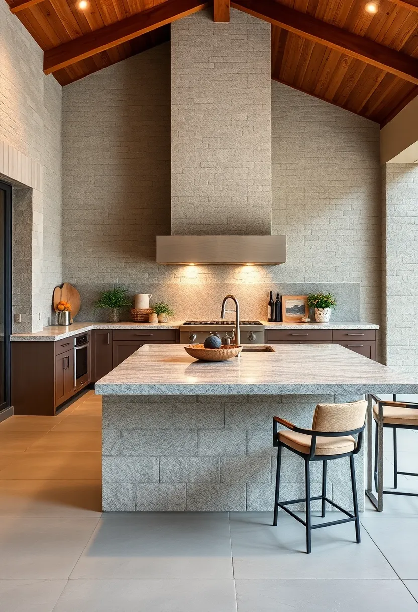 Polished ⁢Granite Island with Waterfall Side: Create⁣ a statement island featuring polished granite and a modern waterfall edge