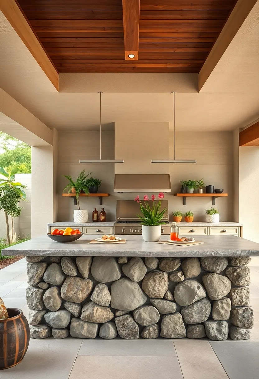 rustic ⁢River Rock‌ Island: Incorporate smooth river rocks to create⁤ a natural,‍ earthy⁤ outdoor​ kitchen island that blends⁣ seamlessly with garden surroundings