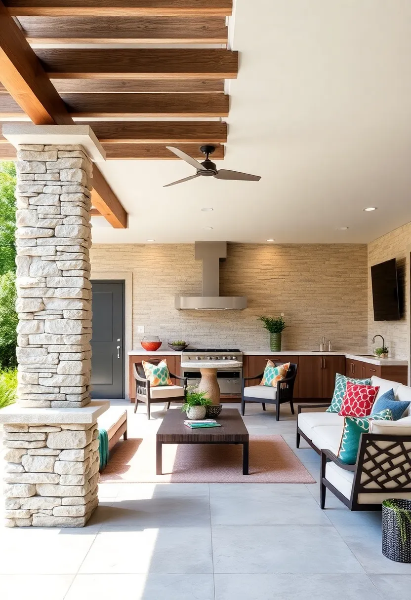 Stacked limestone Pillars for Pergola Support: Anchor your outdoor kitchen ⁤pergola with ⁢sturdy stacked limestone pillars