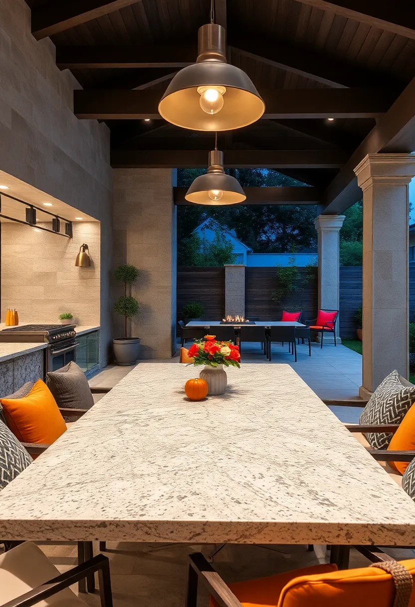 Textured Granite Party Table: Design​ a high-top party​ table with textured granite ​for standing⁤ guests and ‌a durable surface