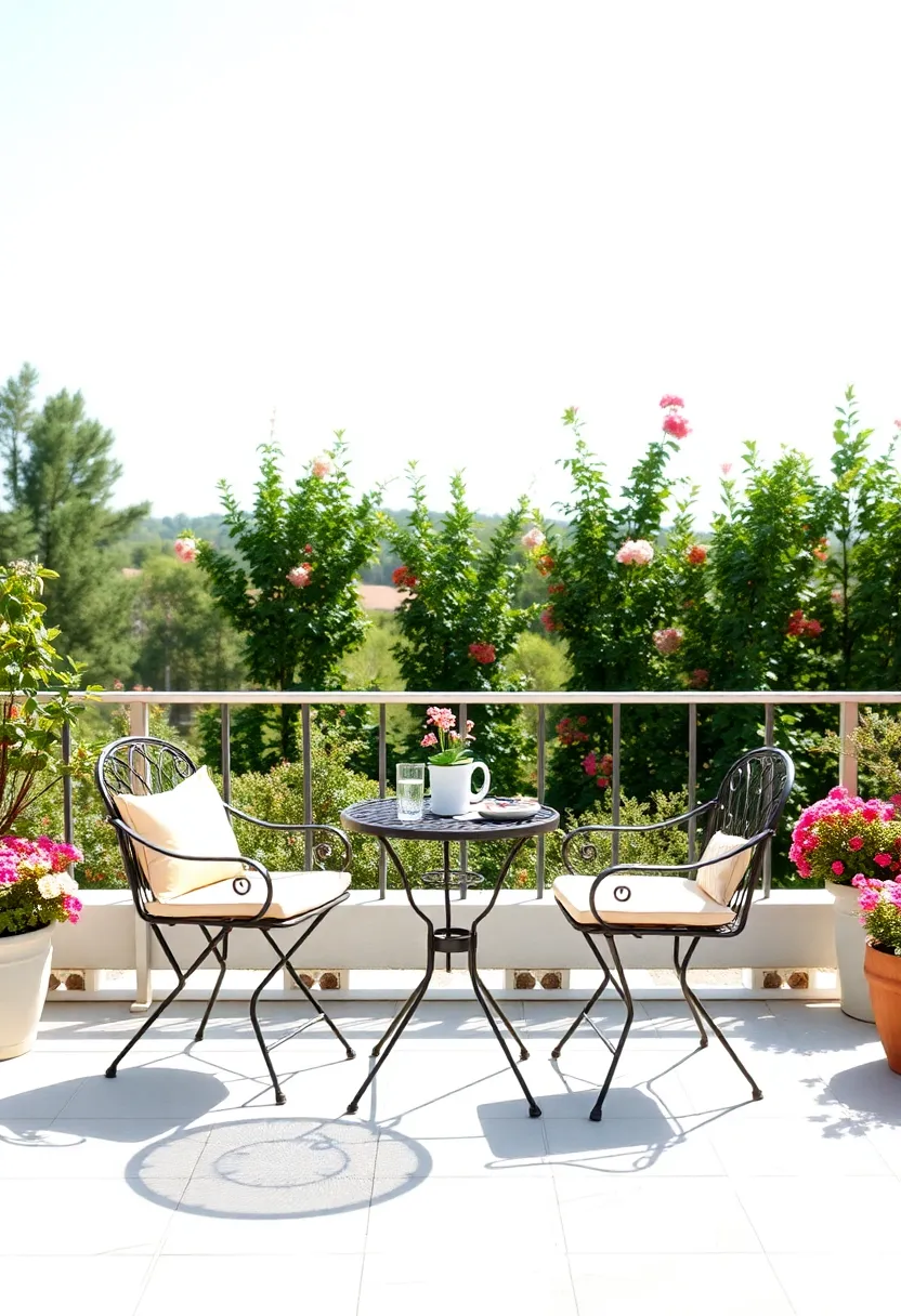 Compact Bistro Set with ‌Soft Cushions Placed on a Sun-Dappled Terrace⁢ Overlooking a Blooming Garden