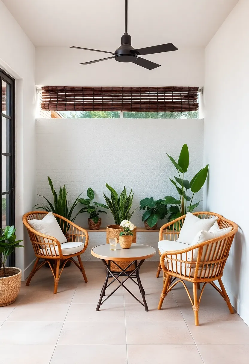 Intimate Patio Nook Featuring Lightweight Bamboo ‌Bistro⁤ Seating and Soft Earth-Toned Fabrics