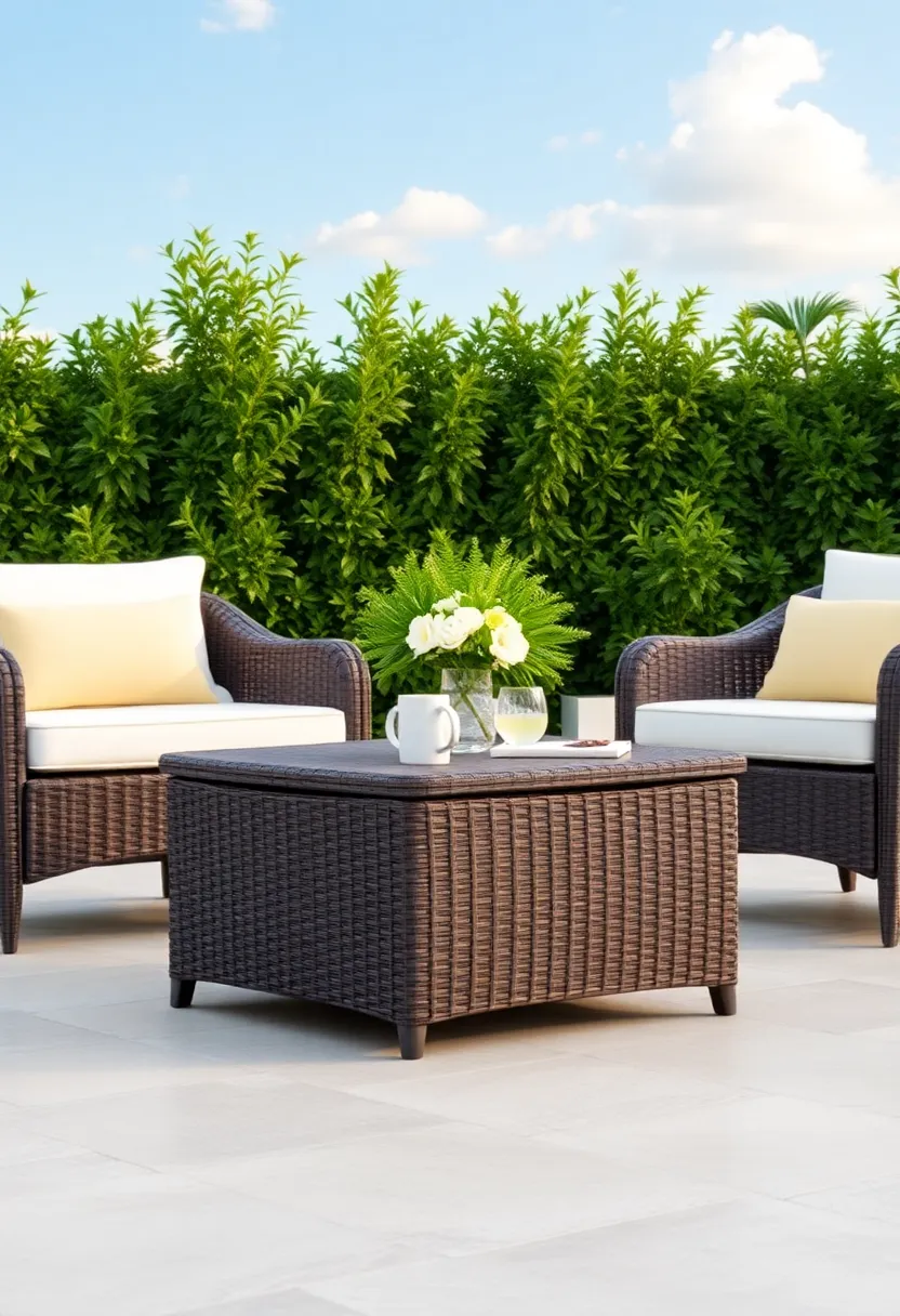 Elegant Wicker ‍Coffee Table:⁣ Add a touch ​of‍ sophistication to your outdoor⁣ setup with a beautiful wicker coffee table, ideal for placing‌ snacks and drinks