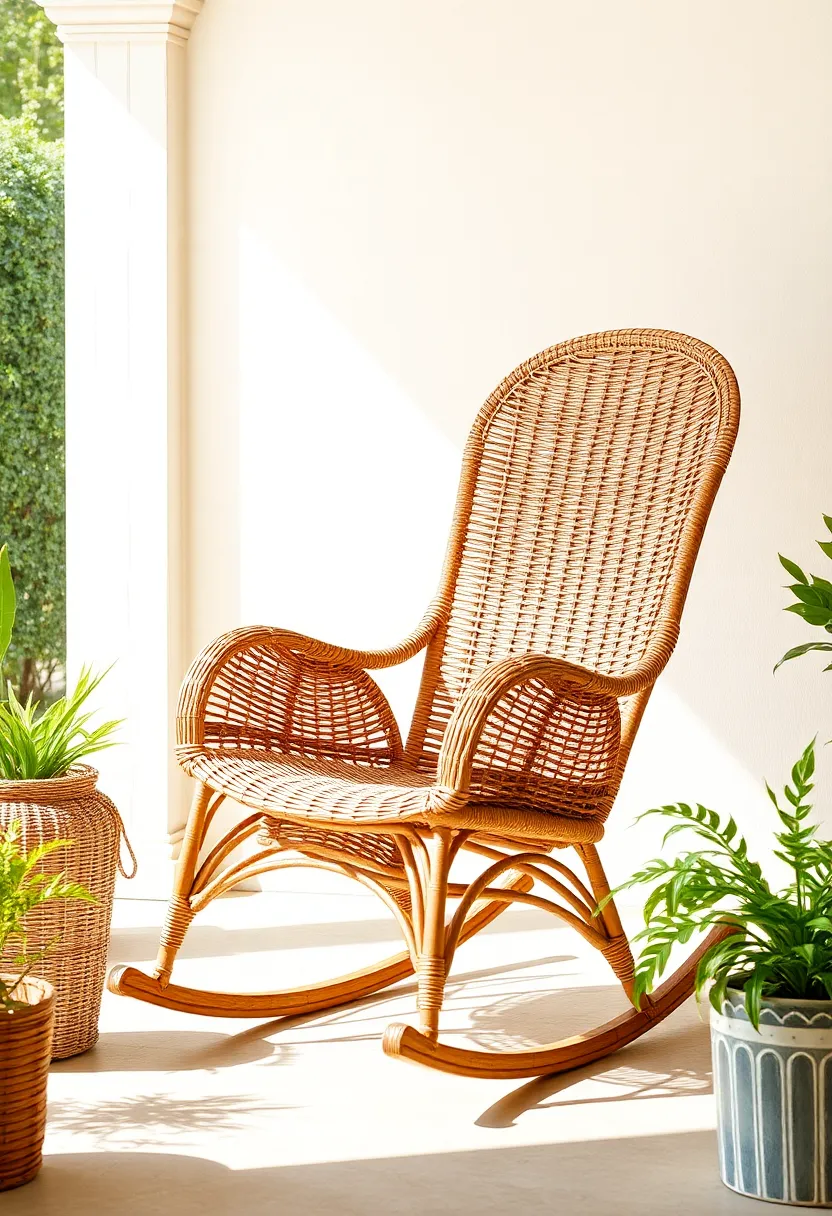 Rustic Wicker ‍Rocking Chair:​ Embrace nostalgia ⁤with a charming ‍wicker​ rocking⁣ chair⁢ that sways⁤ gently ‌as you enjoy the⁣ serene outdoors