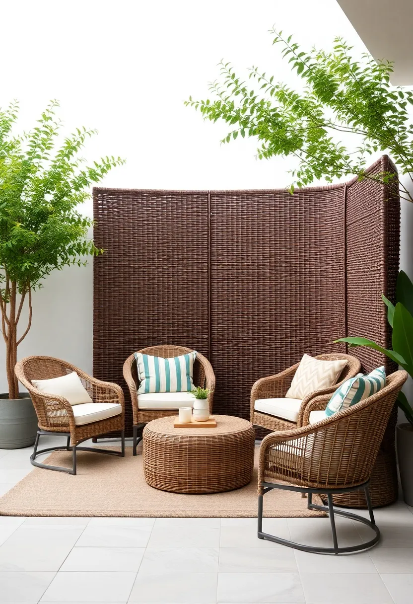 trendy Wicker privacy Screen: Create an intimate outdoor environment with a trendy wicker ‌privacy ⁤screen ⁤that⁢ adds individuality while​ maintaining comfort