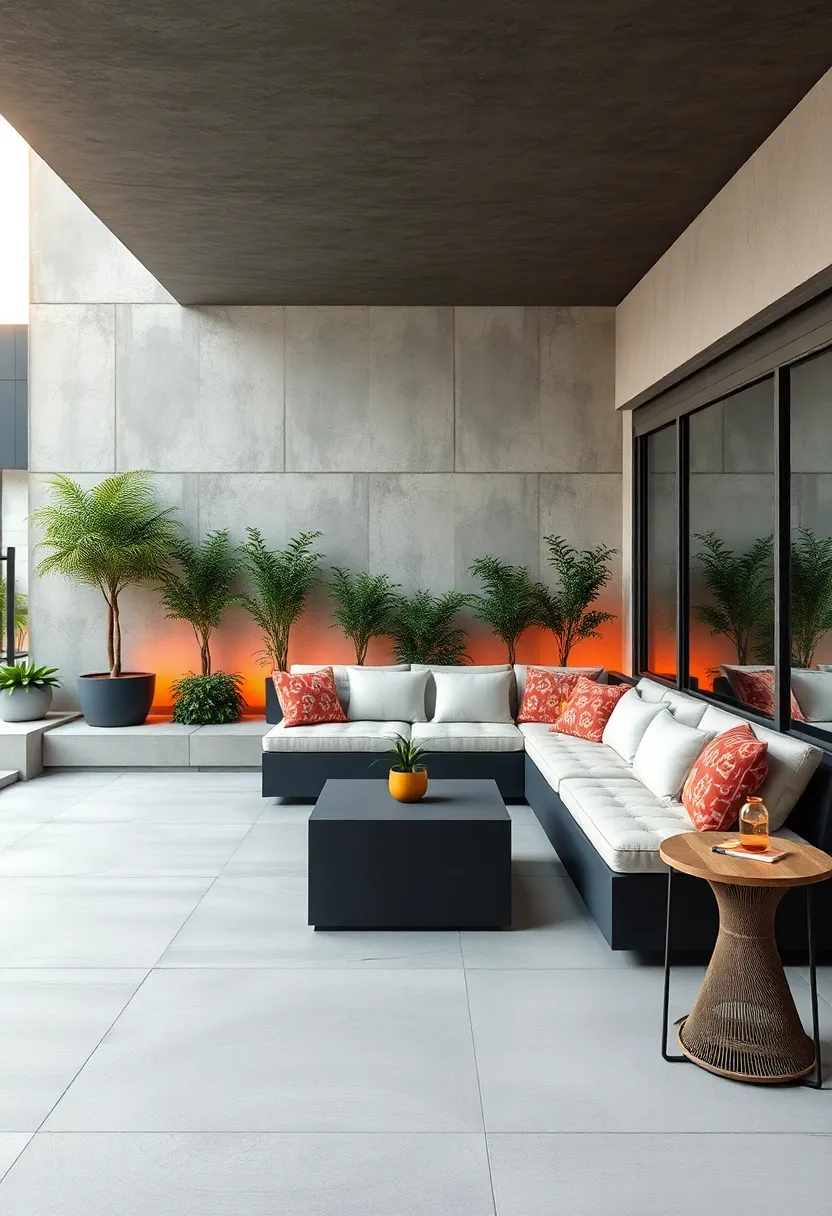 Textured Seating Areas Enhance Comfort and Style Amidst Concrete