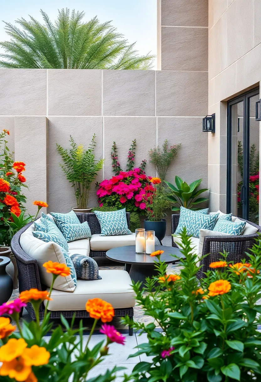 Elegant Corner Sectionals with Plush Cushions Nestled Among Vibrant Garden Blooms for a Cozy Outdoor Retreat