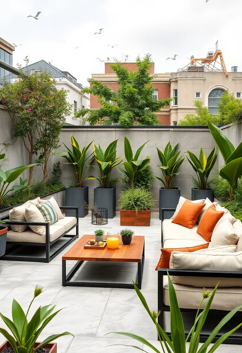 Industrial Style Patio Seating Combining Metal Frames and Leather cushions Set ​in‌ Urban ⁤Rooftop Gardens