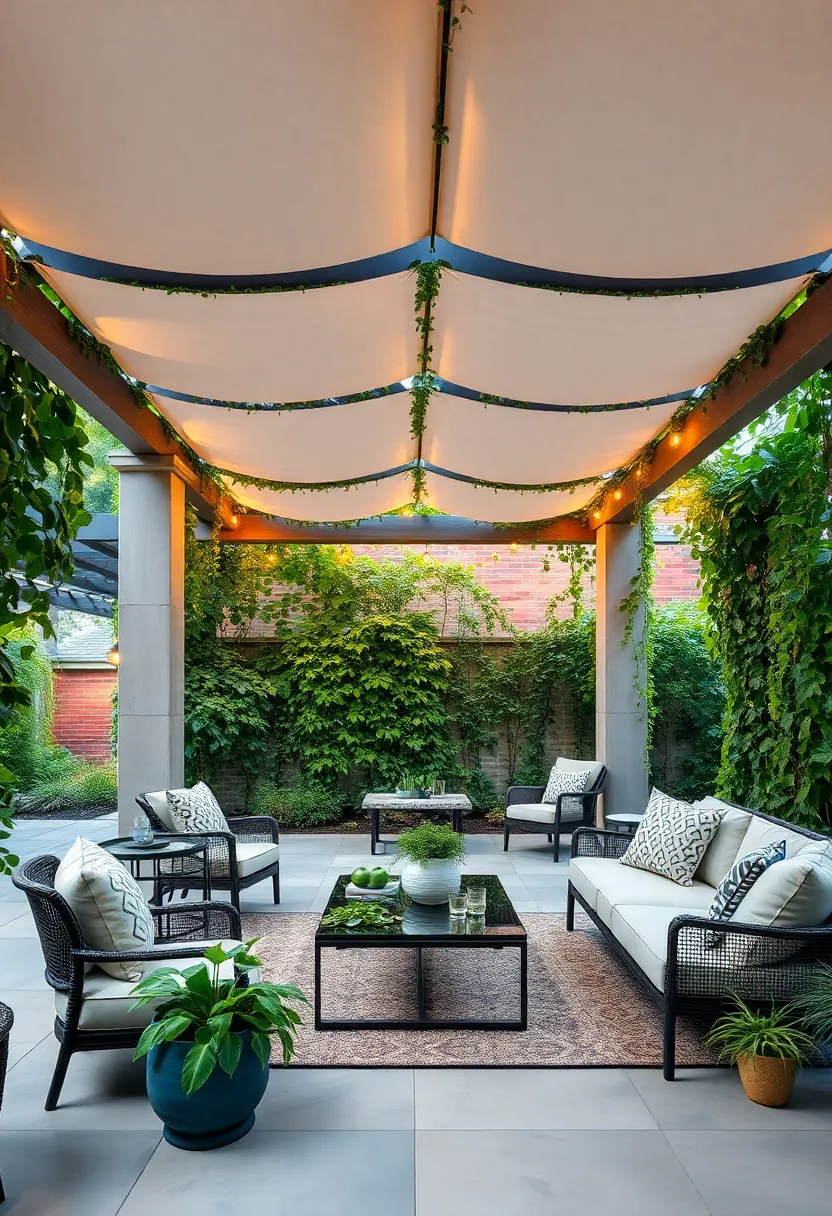 An Elegant Glass Pergola Veiled in Ivy Vines Providing‍ a Sophisticated Green escape ‌in a Stylish Backyard