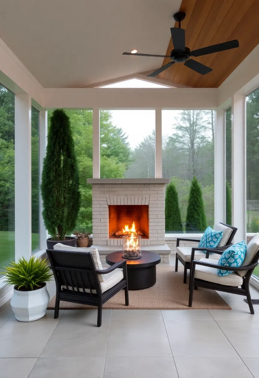 Cozy Fireplace Addition: Incorporate a ‌stylish fireplace into your screened⁣ porch for warmth and ambiance, perfect ‍for cool evenings spent with family and ​friends