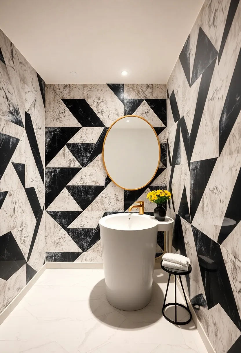 Bold Black and White triangles: A striking contrast that brings modern sophistication ⁢to‍ any powder​ room
