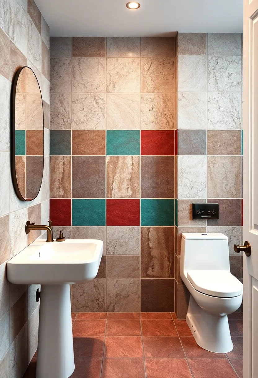 Interlocking Square Tiles in Jewel Tones:​ Rich jewel-colored squares interlock to add vibrancy and elegance