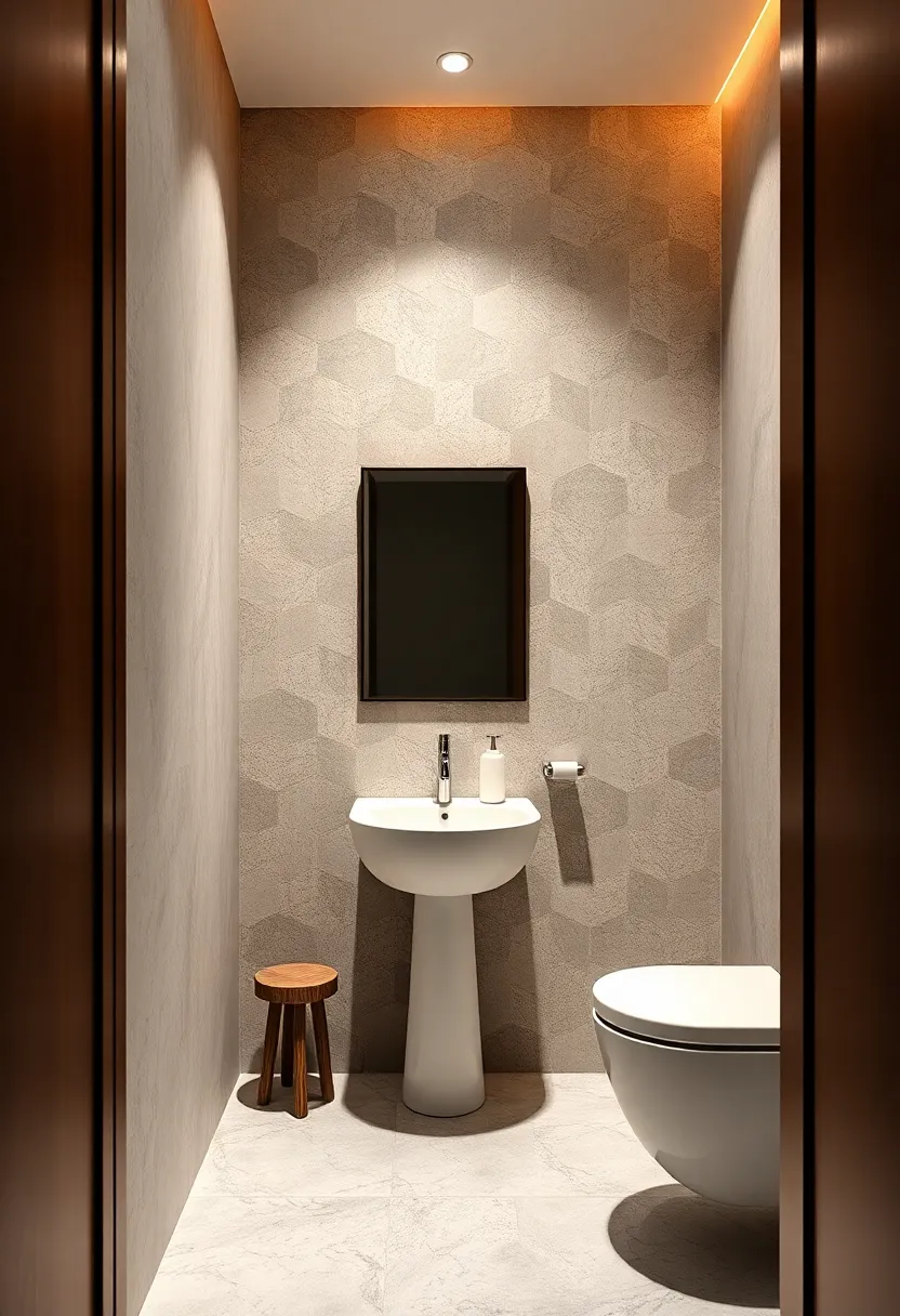 Abstract Polygon⁤ Art:‍ Irregular ​polygons in ​muted tones create an ⁢artistic, contemporary feel in the powder room