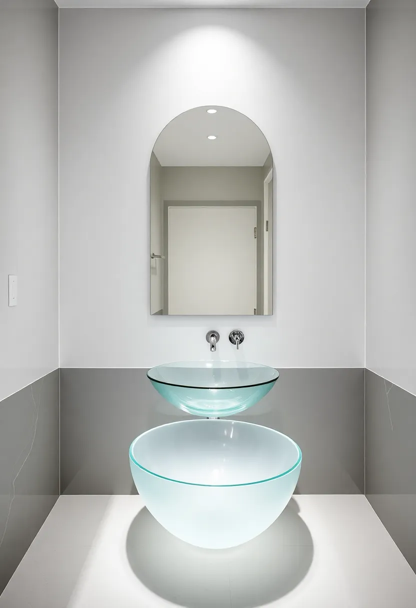 glass Basins: Opt for glass sinks that reflect light and create an ethereal ambiance in your powder room