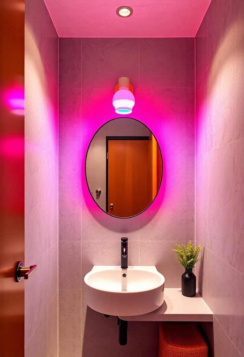Retro Neon-Style Sconce: Vibrant neon hues bring a fun, lively ‌personality to an otherwise understated powder room