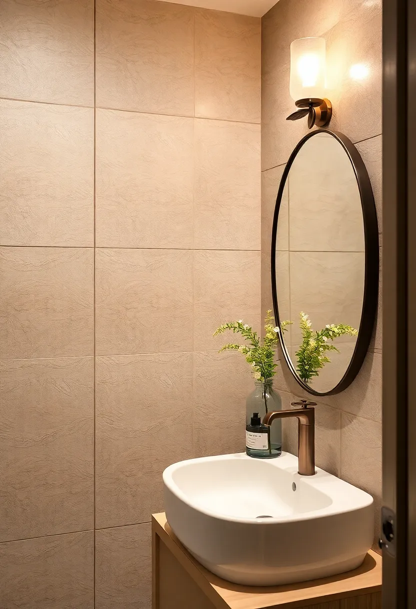 Sculptural Metal Leaf Sconce: Artistic metalwork shaped like leaves enhances powder rooms with a touch of nature and elegance