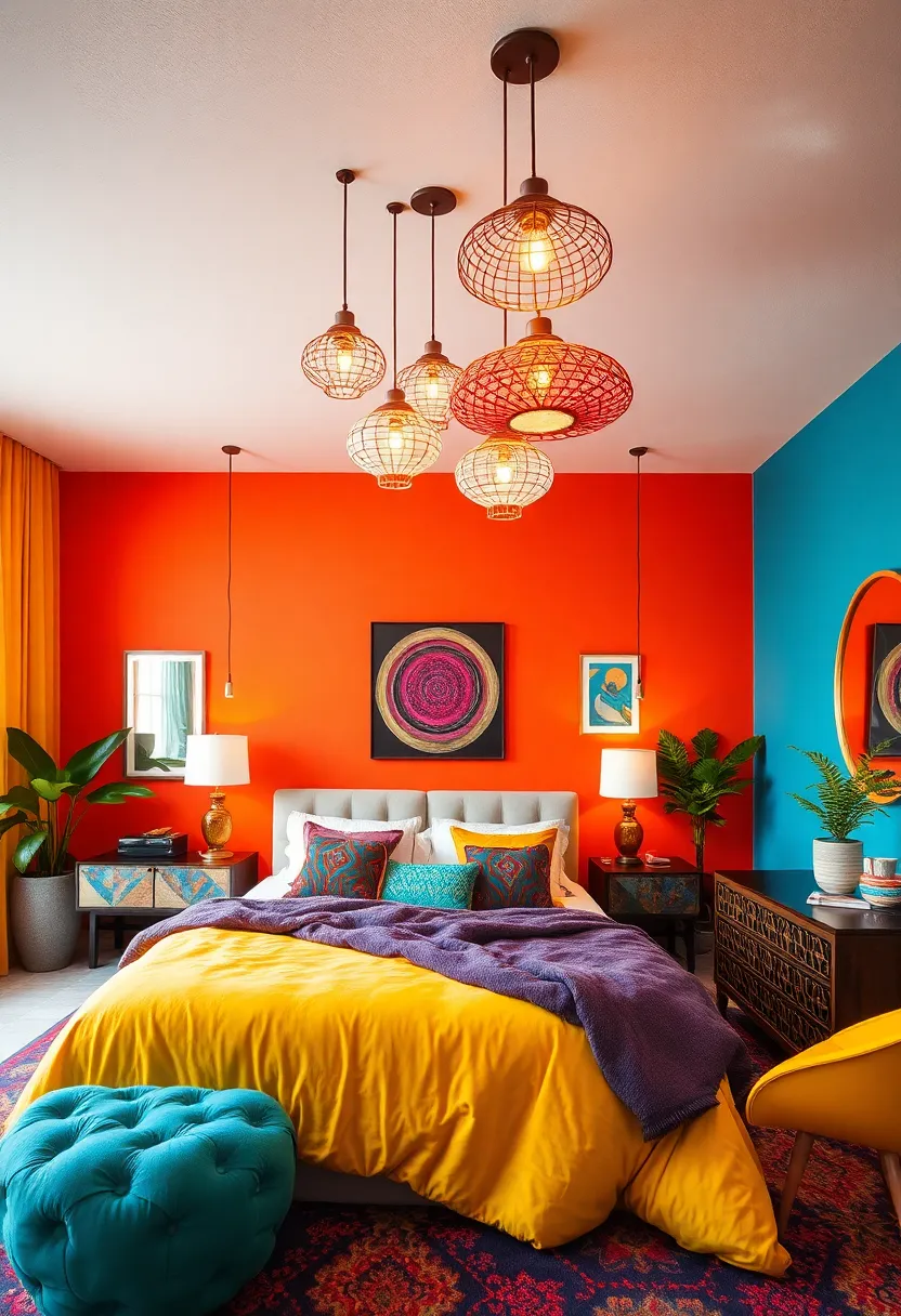 Funky Geometric Pendant ‍lights Suspended in Clusters for a Dramatic Bedroom Ceiling ⁤Display