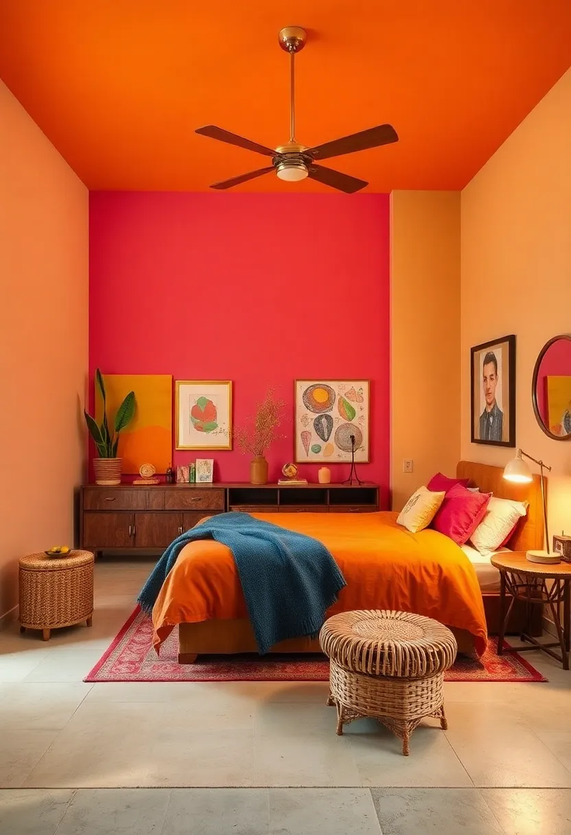 Incorporating warm Wood Tones and Rattan ⁣Accents to Balance Colorful,⁢ Bold⁣ 70s Bedroom Elements