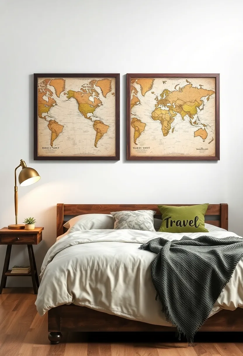 Vintage Travel⁤ Maps: ​Frame vintage‌ maps or globes as wall art‌ to inspire wanderlust and add a layer ​of ‌curiosity to ⁢your rustic bedroom decor