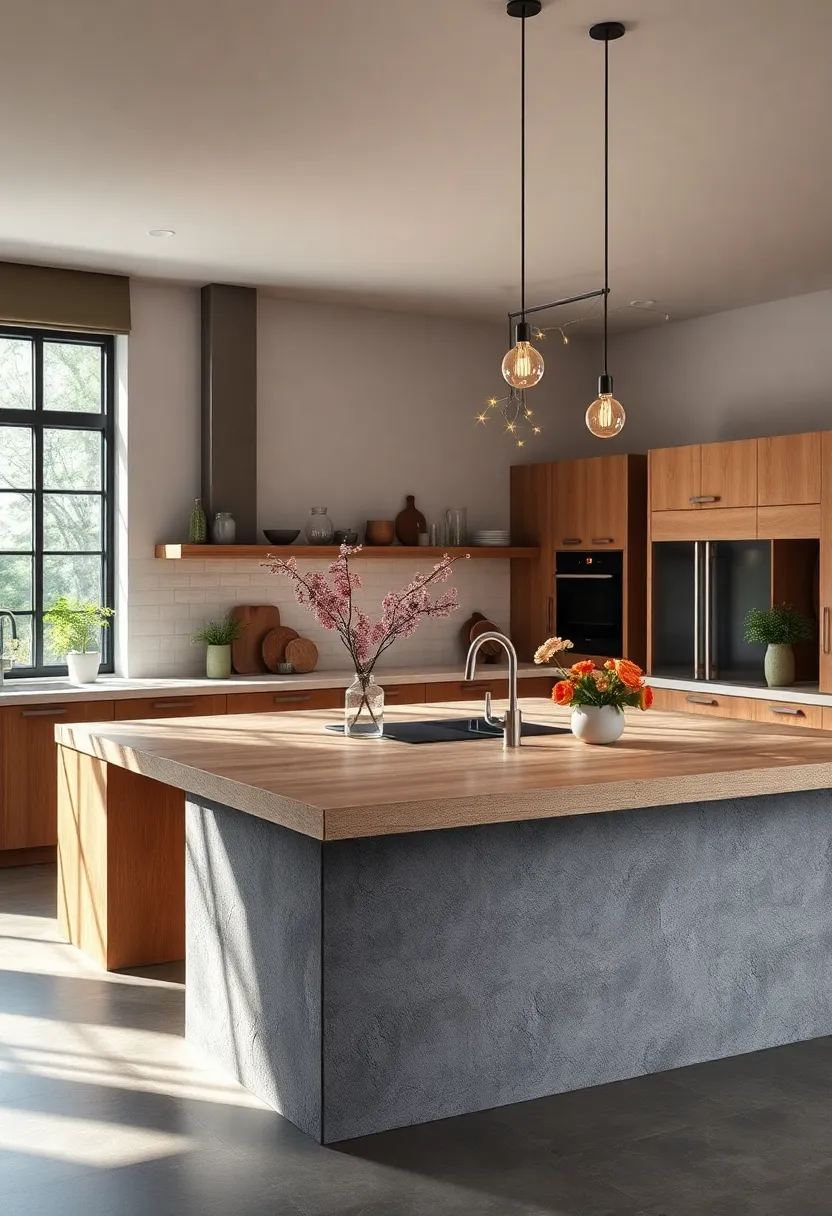Timeless​ Rustic ⁤Countertops Enveloping a Kitchen Island, Accented by Twinkling Fairy Lights and Fresh Spring Blooms