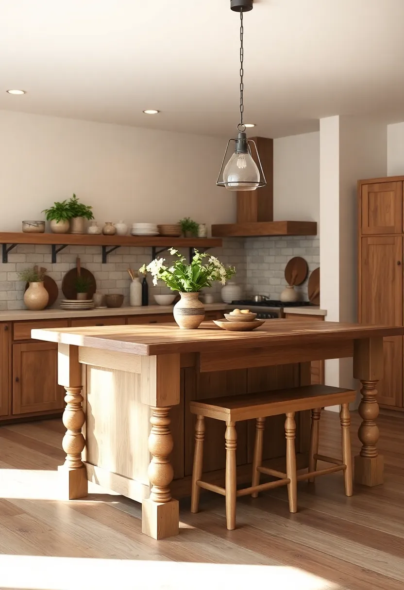 Classic farmhouse island with turned legs and an overhang deep enough for comfortable dining