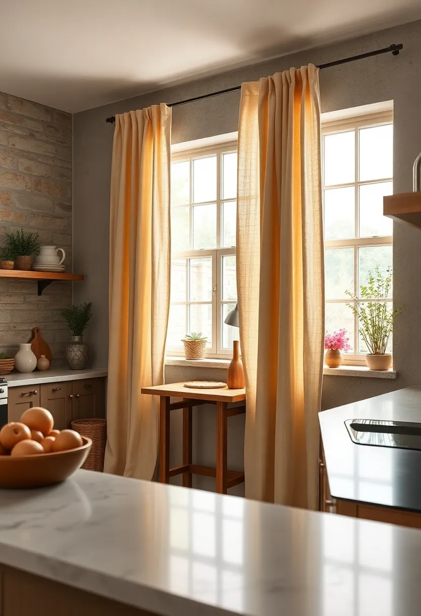 Natural Linen curtains Draped Over Paned Windows Offering Soft Diffused Light and Rustic‌ Simplicity